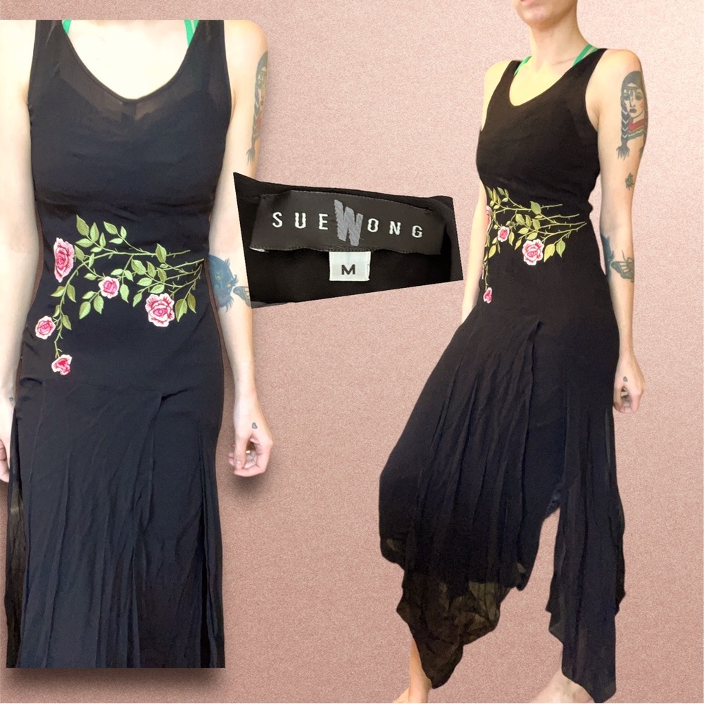 Y2K vintage flower embroidery Sue Wong dress size medium